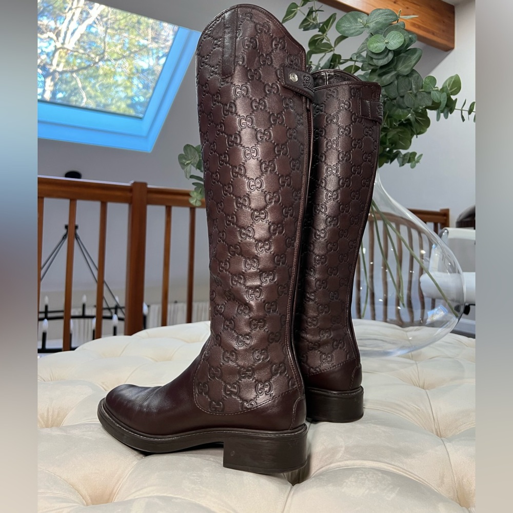Guccissima Calfskin Miro Soft Knee High Riding Boots in Chocolate